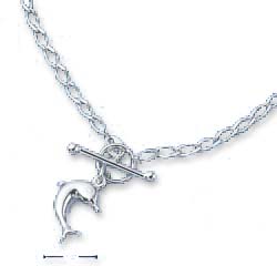 
Sterling Silver 16 In. Dolphin Toggle Necklace On Curb Chain
