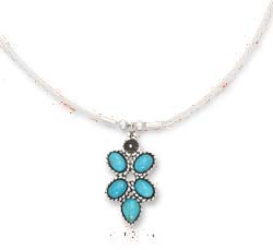 
Sterling Silver 18 In. 1.5mm Coil Necklace 5 Simulated Turquoise Stone
