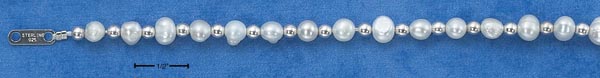 
Sterling Silver 7.5 In. Freshwater Cultured Pearl Bracelet 3mm Silver Spacers
