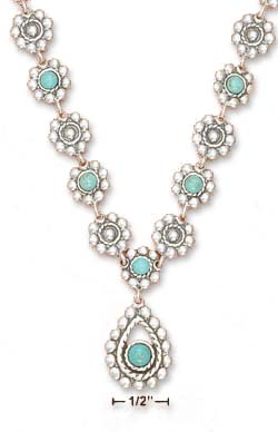 
Sterling Silver 16-20 Inch Adj. Flower With Simulated Turquoise Stone Drop Necklace
