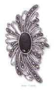 
Sterling Silver 10 X 16mm Onyx Marcasite 
