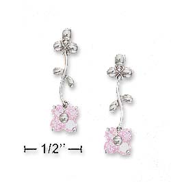 
Sterling Silver Moveable Pink Cubic Zirconia Flower Post Drop Earrings (Appr. 1 Inch)
