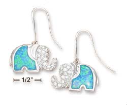 
Sterling Silver Simulated Blue Simulated Opal Pave Elephant Earrings (Appr. 1 Inch)
