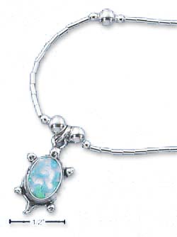 
SS 16 Inch Synth Blue Simulated Opal Turtle Charm On LS Necklace Beads
