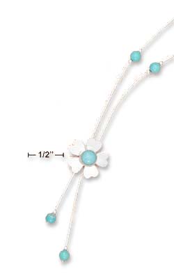 
Sterling Silver 16 Inch LS 4mm Simulated Turquoise Bead Y-Necklace Turquoise Flower
