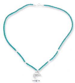 
Sterling Silver 16 Inch Choker With Ocean Blue Pony Beads Dolphin Pendant
