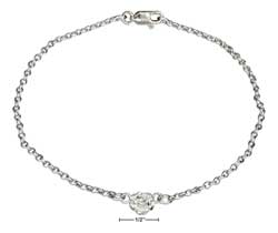 
Sterling Silver 9 Inch 2mm Oval Link Anklet With Single Rose
