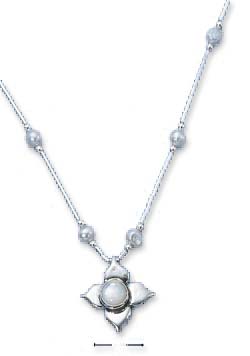 
Sterling Silver 16 Inch LS Freshwater Cultured Pearl Beads Pearl Flower Necklace
