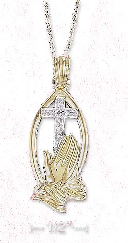 
Sterling Silver Gold-Flashed 18 Inch Praying Hands Cross Necklace
