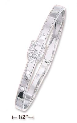 
Sterling Silver Belt Buckle Bangle Bracelet (5mm) Cubic Zirconia Accented Belt Buckle
