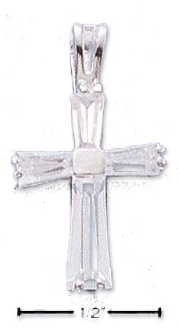 
Sterling Silver Cubic Zirconia Baguettes With Solid Center Cross Pendant
