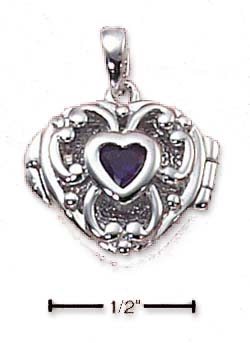 
Sterling Silver Filigree Heart Locket Pendant With Amethyst Heart
