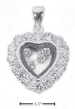 
Sterling Silver Heart Cubic Zirconia Bordered Window Charm With 4 Cubic Zirconias Floating Inside
