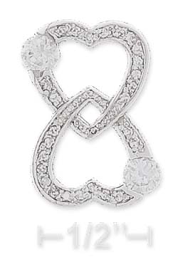 
Sterling Silver 15mm Wide Pave Double Hearts Love Forever Pendant 4mm Cubic Zirconias
