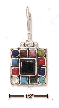 
Sterling Silver Simulated Onyx Earrings Multi Color Border On Hinged s
