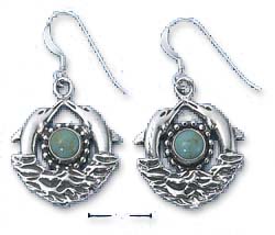 
Sterling Silver Double Dolphins Simulated Turquoise Sun Waves Earrings
