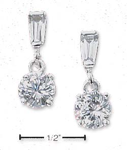 
Sterling Silver Cubic Zirconia Baguette Post Earrings With 6mm Cubic Zirconia Dangle
