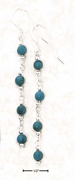 
Sterling Silver Long strand With Four 4mm Simulated Turquoise Beads Dangle Earrings
