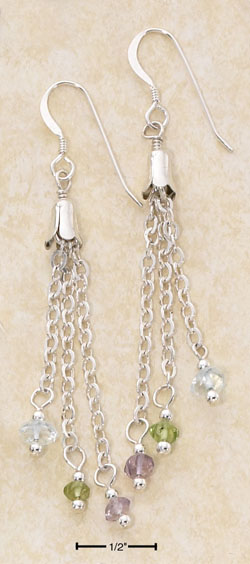 
Sterling Silver 3 strand Chain Blue Topaz Amethyst Peridot Chips Earrings
