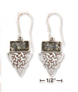 
Sterling Silver Green Amber Rectangle Celtic Design Earrings
