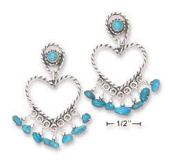 
Sterling Silver Simulated Turquoise Post Heart Dangle With Turquoise Chips Earrings
