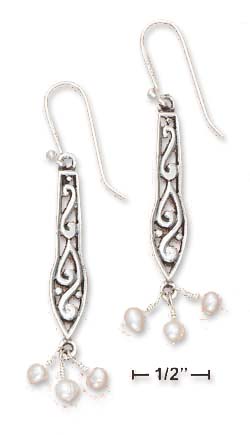 
Sterling Silver 28mm Filigree Paddle Earrings Pink White Freshwater Cultured Pearl Dangles
