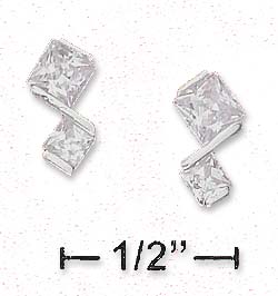 
Sterling Silver 3mm 4mm Square Princess Cut Cubic Zirconia Post Earrings
