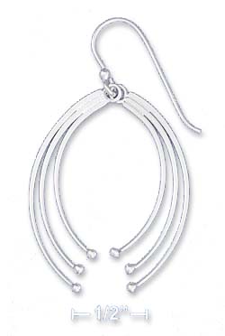
Sterling Silver Opposing Curved 3 Wire Dangle Earrings Tipped With Beads
