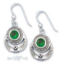 
Sterling Silver Celtic Claddaugh Earrings With Green GlaSterling Silver Stone
