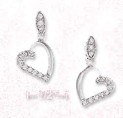 
SS Open Heart Earrings With CZ On Half Of Heart With CZ Post
