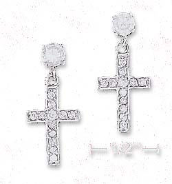 
Sterling Silver 10x15mm Cubic Zirconia Cross Dangle Earrings 4mm Cubic Zirconia Post
