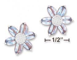 
Sterling Silver 18mm Blue Cubic Zirconia Flower Checkerboard Cut Petals Post Earrings
