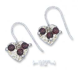
Sterling Silver 13mm Hammered Heart Earrings With 3mm Garnet Dangle Beads
