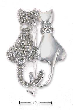 
Sterling Silver Kitty Couple Pin Touching Tails (1 Marcasite Cat - 1 Cat)
