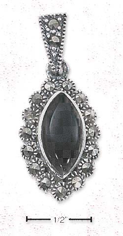 
Sterling Silver Simulated Onyx Pendant With Scalloped Marcasite Border Bail
