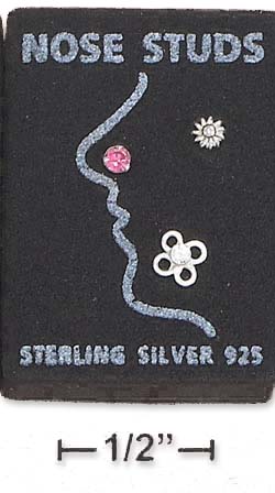 
Sterling Silver Nose Set With Pink Crystal-Plain Sun Clear Crystal Flower
