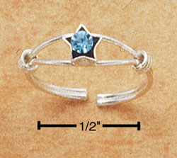
Sterling Silver Open Ring Wire Toe Ring With Coils Star With Blue Crystal

