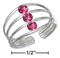 
Sterling Silver 4 Fanned Band Rings Toe Ring 3 Pink Crystals
