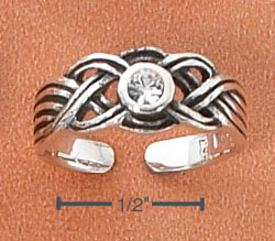 
Sterling Silver Antiqued Braid Clear Center Crystal Toe Ring

