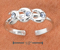 
Sterling Silver Triple Crescent Moons Blue Crystals Toe Ring
