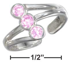 
Sterling Silver Adj. Triple 3mm Pink Cubic Zirconia Split Shank Toe Ring
