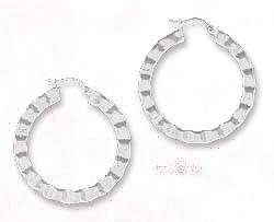 
Sterling Silver Rippled 1 3/8 Inch Flat Open Circle Earrings French Lock
