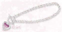 
7 Inch Sterling Silver 4mm Rolo Bracelet 13mm Pink Cubic Zirconia Heart Toggle Clasp
