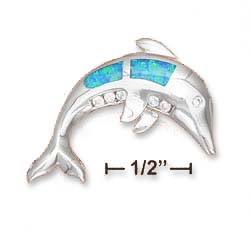 
Sterling Silver 1.25 Inch Dolphin Pendant Simulated Blue Simulated Opal Cubic Zirconia Accents
