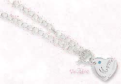 
Sterling Silver 18 Inch Open Toggle Necklace With Mom Heart Blue Crystal
