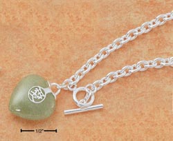 
Sterling Silver 8 Inch Toggle Bracelet With Green Dyed Jade Heart Luck Symbol
