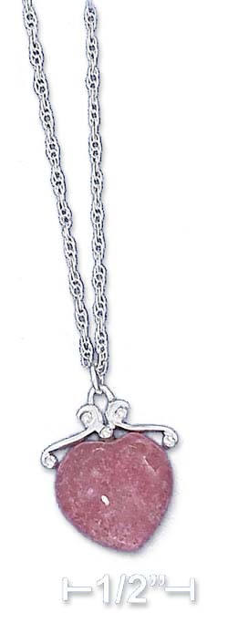 
Sterling Silver 16-18 Inch Adj. Rope Chain 12mm Rhodonite Heart Necklace
