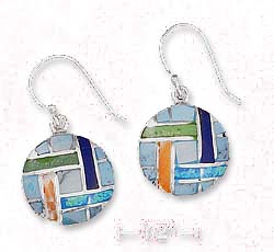 
Sterling Silver 1/2 Inch Simulated Turquoise Spiny Oyster Lapis Lab Simulated Opal Earrings
