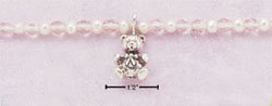 
Sterling Silver 5 Inch Teddy Bear Dangle Bracelet With Freshwater Cultured Pearls Pink Beads
