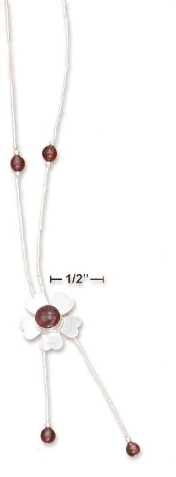 
Sterling Silver 16 Inch LS 4mm Garnet Bead Y-Necklace With Garnet Flower
